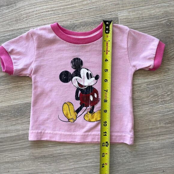 Pink Mickey Mouse Ringer Tee Disney World Baby Girl 6 Months Retro Girly WDW - Picture 3 of 7